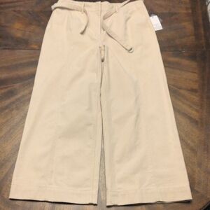 Ophelia Roe Women’s Belted Wide-Leg Twill Pants Beige Khaki Size 10 NWT